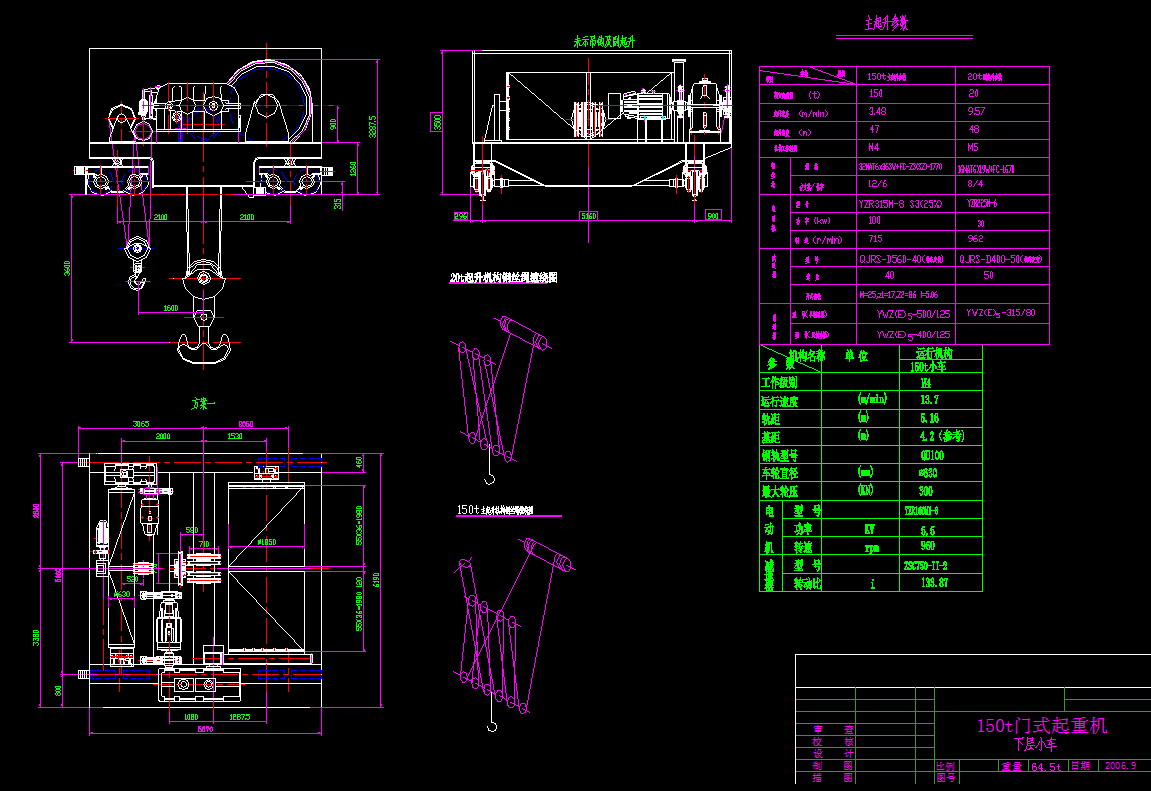 150t 门式起重机上层小车、下部小车